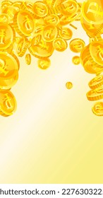 Monedas rusas de rublos cayendo. Monedas de oro dispersas en el FRU. Dinero ruso. Gran concepto de éxito empresarial. Ilustración vectorial.