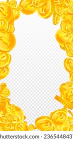 Monedas rusas de rublos cayendo. Monedas de oro dispersas en el FRU. Dinero ruso. Concepto de crisis financiera global. Ilustración vectorial.