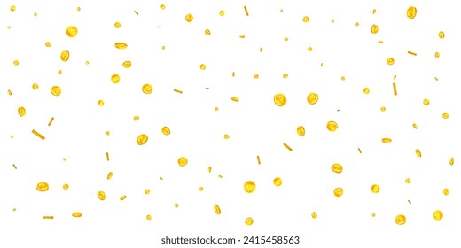 Russian ruble coins falling. Scattered gold RUB coins. Russia money. Global financial crisis concept. Wide vector illustration.