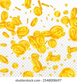 Russische Rubelmünzen fallen. Verstreute Gold-RUB-Münzen. Russland Geld. Großartiges Erfolgskonzept für Unternehmen. Quadratische Vektorgrafik.