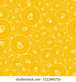 Russian ruble coins seamless pattern. Dramatic scattered RUB coins. Big win or success concept. Russia random flat money pattern. Coin tile vector illustration.