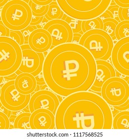 Russian ruble coins seamless pattern. Elegant scattered RUB coins. Big win or success concept. Russia scattered flat money pattern. Coin tile vector illustration.