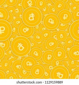 Russian ruble coins seamless pattern. Ecstatic scattered RUB coins. Big win or success concept. Russia random shadow money pattern. Coin tile vector illustration.