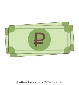 Russian ruble currency banknotes stack with ruble symbol on white background