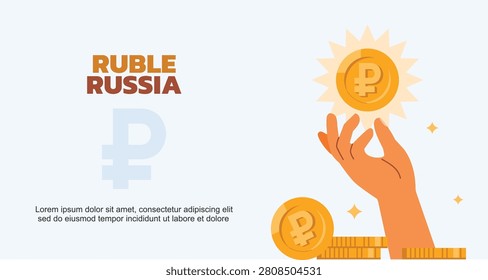 Russian Ruble Currency Concept with Coin and Hand Illustration