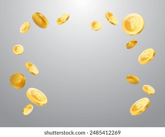 Russian Ruble currency realistic gold coin floating, money sign vector illustration