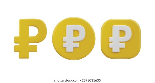 Russian ruble currency symbol with coin 3d icon set