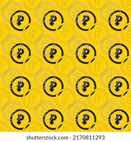 Russian Ruble currency symbol in seamless pattern on a yellow background. Modern finance icon in flat design with black and white elements. Vector illustration easy to edit and customize EPS 10