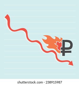 Russian ruble falling down vector illustration