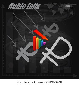 Russian ruble falls. Vector Illustration. 