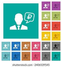 Russischer Finanzberater, mehrfarbige Flachsymbole auf einfarbigem Hintergrund. Weiße und dunklere Icon-Variationen für Hover oder aktive Effekte.