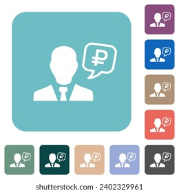 Russian Ruble financial advisor white flat icons on color rounded square backgrounds