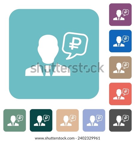Russian Ruble financial advisor white flat icons on color rounded square backgrounds