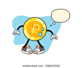 Russian ruble gold coin scare with thought bubble cartoon. Mascot Character vector.