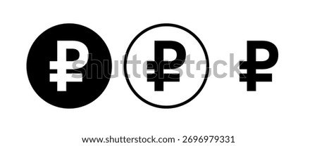 Russian ruble icon set in black and white circular styles for finance and UI design