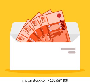 Russian Ruble Money in envelope vector icon logo illustration and design. Salary, royalty, revenue, payment and finance element.  Can be used for web, mobile, infographic and print.