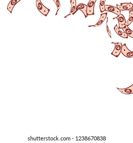 Russian ruble notes falling. Floating RUB bills on white background. Russia money. Beautiful vector illustration. Nice jackpot, wealth or success concept.