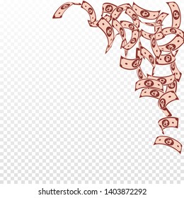 Russian ruble notes falling. Floating RUB bills on transparent background. Russia money. Bold vector illustration. Powerful jackpot, wealth or success concept.