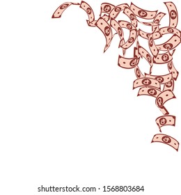Russian ruble notes falling. Floating RUB bills on white background. Russia money. Bold vector illustration. Precious jackpot, wealth or success concept.