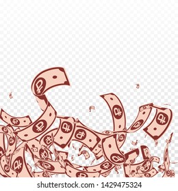 Russian ruble notes falling. Messy RUB bills on transparent background. Russia money. Bizarre vector illustration. Graceful jackpot, wealth or success concept.