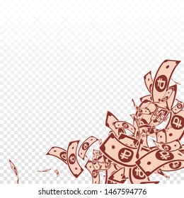 Russian ruble notes falling. Messy RUB bills on transparent background. Russia money. Bewitching vector illustration. Enchanting jackpot, wealth or success concept.