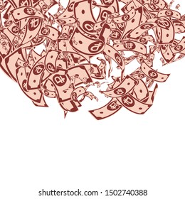 Russian ruble notes falling. Messy RUB bills on white background. Russia money. Bold vector illustration. Surprising jackpot, wealth or success concept.