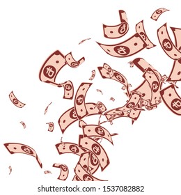 Russian ruble notes falling. Messy RUB bills on white background. Russia money. Bewitching vector illustration. Worthy jackpot, wealth or success concept.