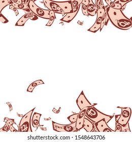 Russian ruble notes falling. Messy RUB bills on white background. Russia money. Bewitching vector illustration. Actual jackpot, wealth or success concept.