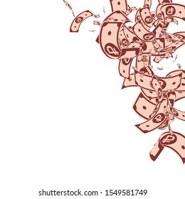 Russian ruble notes falling. Messy RUB bills on white background. Russia money. Bold vector illustration. Radiant jackpot, wealth or success concept.
