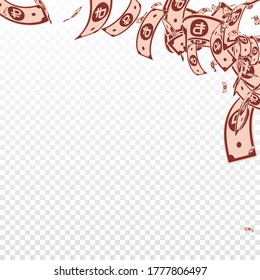 Russian ruble notes falling. Messy RUB bills on transparent background. Russia money. Beautiful vector illustration. Optimal jackpot, wealth or success concept.