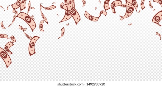 Russian ruble notes falling. Random RUB bills on transparent background. Russia money. Breathtaking vector illustration. Bewitching jackpot, wealth or success concept.