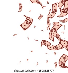 Russian ruble notes falling. Random RUB bills on white background. Russia money. Bizarre vector illustration. Bewitching jackpot, wealth or success concept.