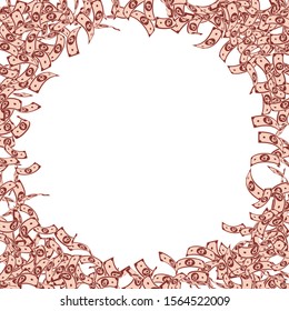 Russian ruble notes falling. Small RUB bills on white background. Russia money. Bewitching vector illustration. Lovely jackpot, wealth or success concept.