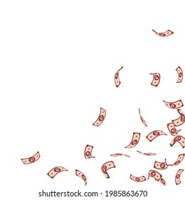Russian ruble notes falling. Sparse RUB bills on white background. Russia money. Bold vector illustration. Adorable jackpot, wealth or success concept.