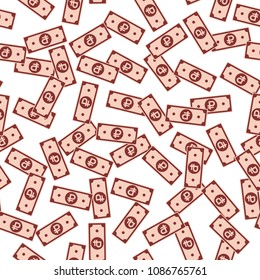 Russian ruble notes seamless pattern. Scattered RUB bills. Russia small flat money. Jackpot, wealth or success concept. Vector illustration.