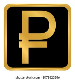 Russian ruble symbol button on white background. Vector illustration.