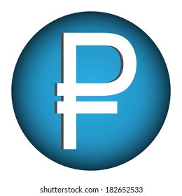 Russian ruble symbol button on white background.