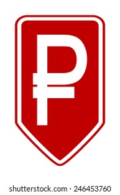 Russian ruble symbol button on white background. Vector illustration.