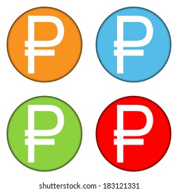 Russian ruble symbol buttons set on white background.