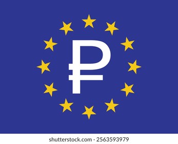 Russian ruble symbol on an EU flag background.