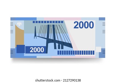 Russian Ruble Vector Illustration. Russia money set bundle banknotes. Paper money 2000 RUB. Flat style. Isolated on white background. Simple minimal design.