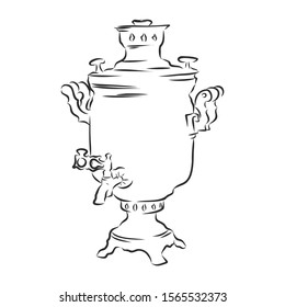 Russian samovar teapot sketch, vector illustration 