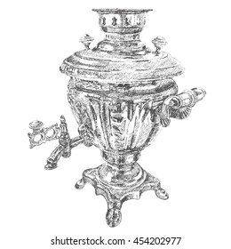 Russian samovar. vector hand drawn dotted graphic illustration