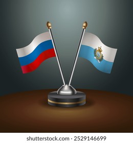 Russian and San Marino table flags relation  with gradient backgrund. Vector Illustration