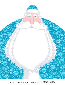 Russian Santa Claus Father Frost. Ded moroz- Santa of Russia. Christmas old man in national blue suit. New Year fairy tale character. Xmas template
