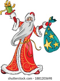 Russian Santa Claus gives a gift