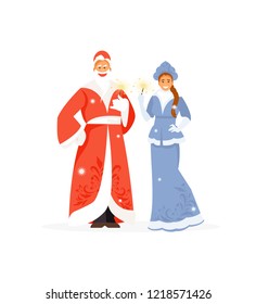 Russian Santa Claus and his granddaughter Snow Maiden. Vector new year characters