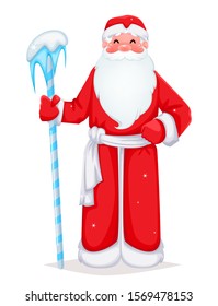 Russian Santa Claus also known as "Ded Moroz" (Father Frost). Cheerful cartoon character. Vector illustration on white background