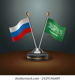Tabela russa e da Arábia Saudita sinaliza relação com plano de fundo gradiente. Ilustração de vetor