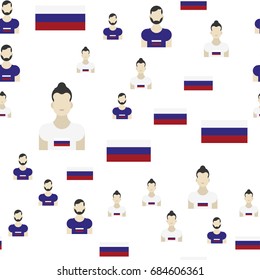 Russian seamless pattern with Flag and people. Flat vector illustration EPS 10